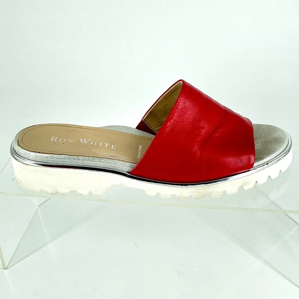 Ron White Size 39 US 8.5 Red Leather Abetone Slide Sandals NEW Carley $395